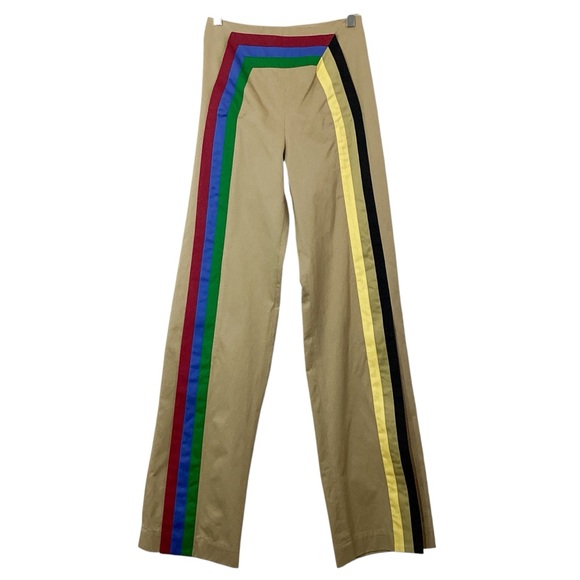 Chic Tan Wide Leg Pants with Multicolor Stripes - Picture 3 of 14